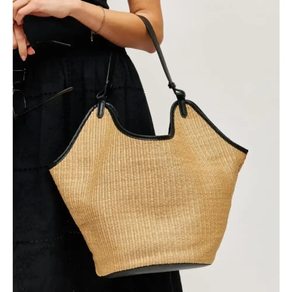 Ambrose Woven Straw Tote Bag in Natural Black - Picture 9 of 9